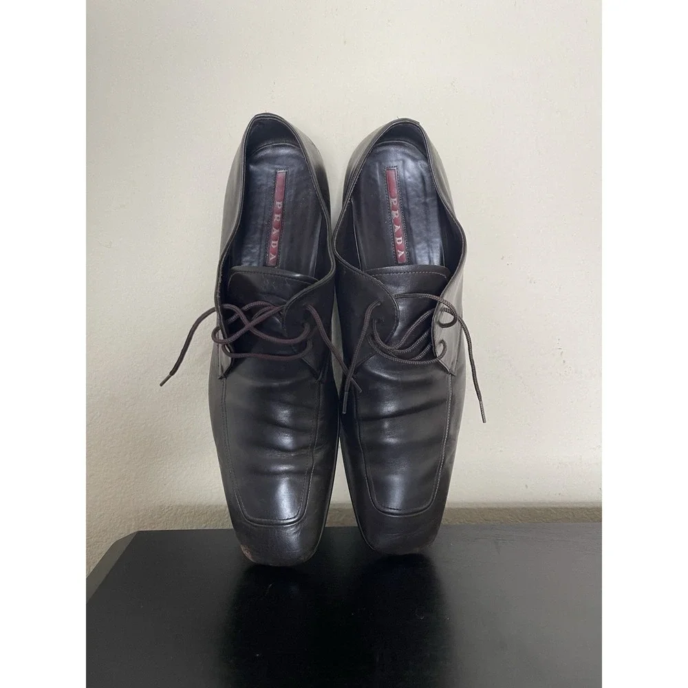 Prada Square Toe Leather Dress Shoes Vintage Dark Brown Men's Size 13 Preowned